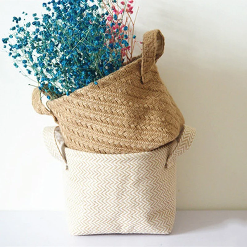 

Braided Jute Cloth Flowerpot Storage Basket Cotton Linen Blended Desktop Storage Box Kids Toys Sundries Organizer Laundry Basket