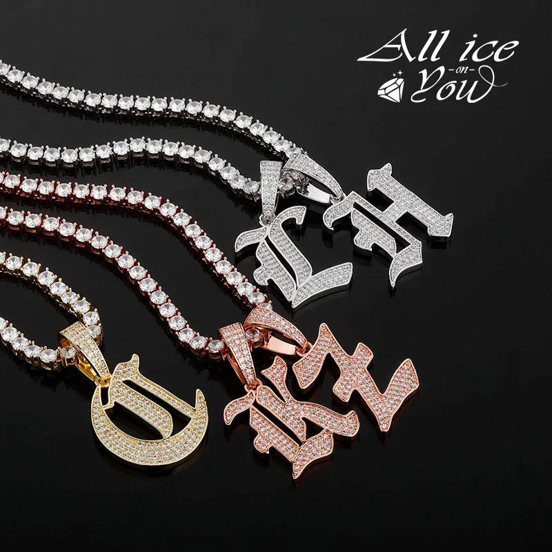 

Ожерелье ALLICEONYOU, с кулоном в виде букв, с фианитом, с теннисной цепочкой, в стиле хип-хоп, A-Z