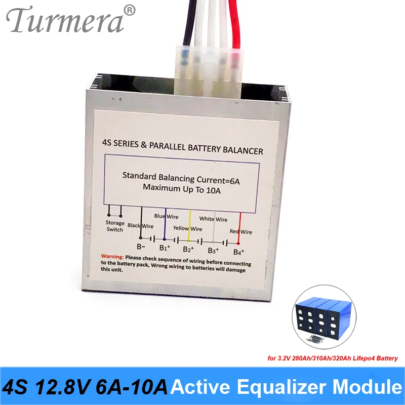 Turmera 4S 12.8V 6A 10A  Active Equalizer Module for 3.2V 280Ah 310Ah Lifepo4 Battery and 3.7V 18650 Lithium Batteries  Pack Use