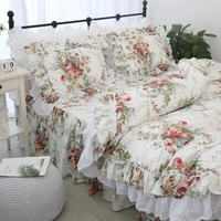 free shipping 100cotton korean princess floral ruffles embroidered lace bedding set twin full queen king size bed skirt yyx