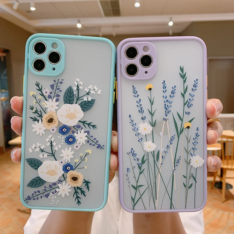 

Matte Phone Case For OPPO A31 A8 A92 A72 A53 A52 A33 A3S A5S AX5S AX7 A7N A9X A12E A11X F11 TPU PC Flower Straight Edge Cover