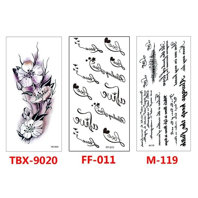 

1 Sheet Flower Body Art Temporary Tattoos Floral Letter Back Stickers Tattoos Waterproof Tattoos For Women Fake Girls N3X8