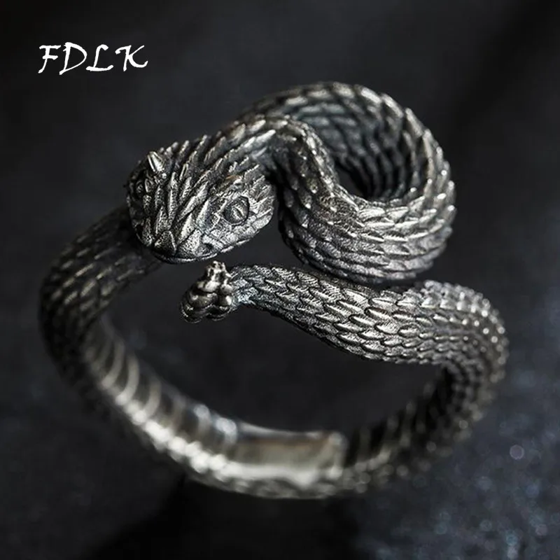 

FDLK Rattlesnake Ring Vintage Silver Color Snake Ring Motorcycle Party Punk Domineering Ring Women Men Ring Cool Hip Hop Jewelry