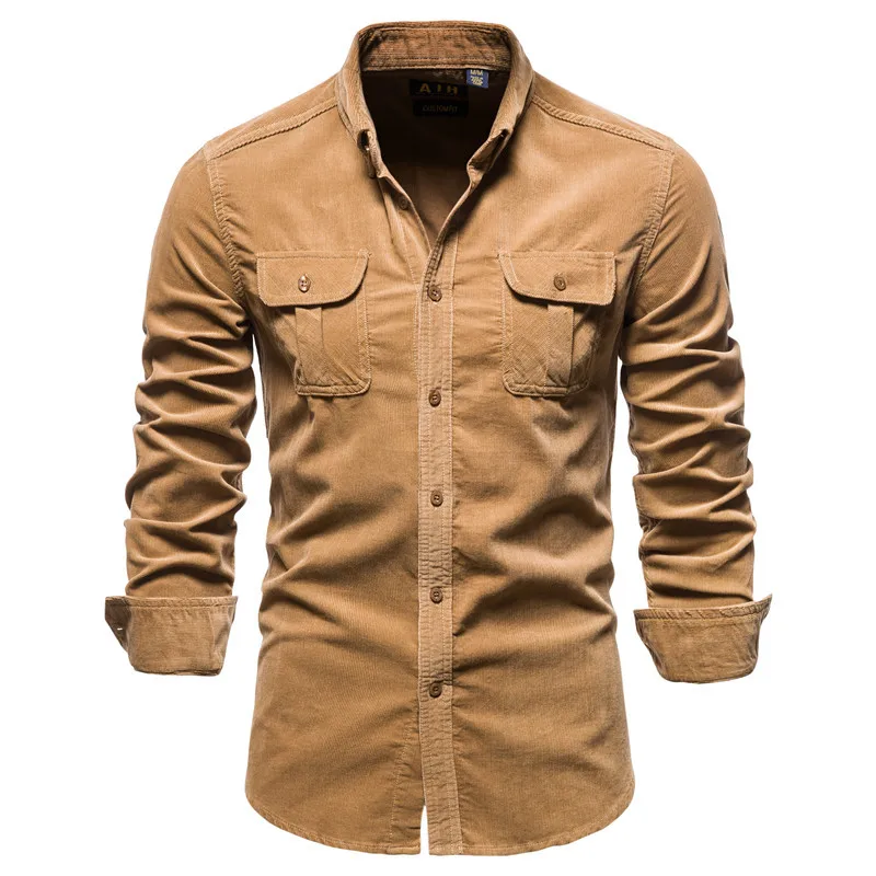 

Men's Autumn 2020 cotton wick velvet men's shirt slim casual shirt men's new