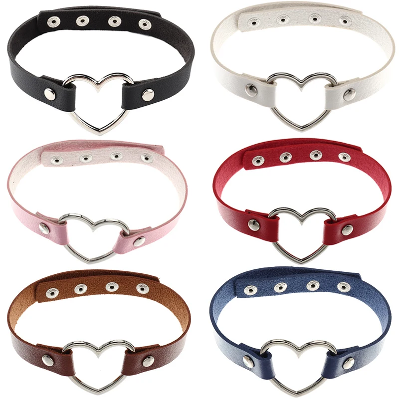 

Fashion Creative Vintage PU Leather Collares Rock Heart Sexy Choker Necklaces for Women Collar Punk Goth Style Necklace Jewelry