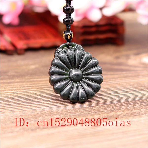 Натуральный черный зеленый китайский Нефритовый Цветок Кулон Бусы Ожерелье Шарм