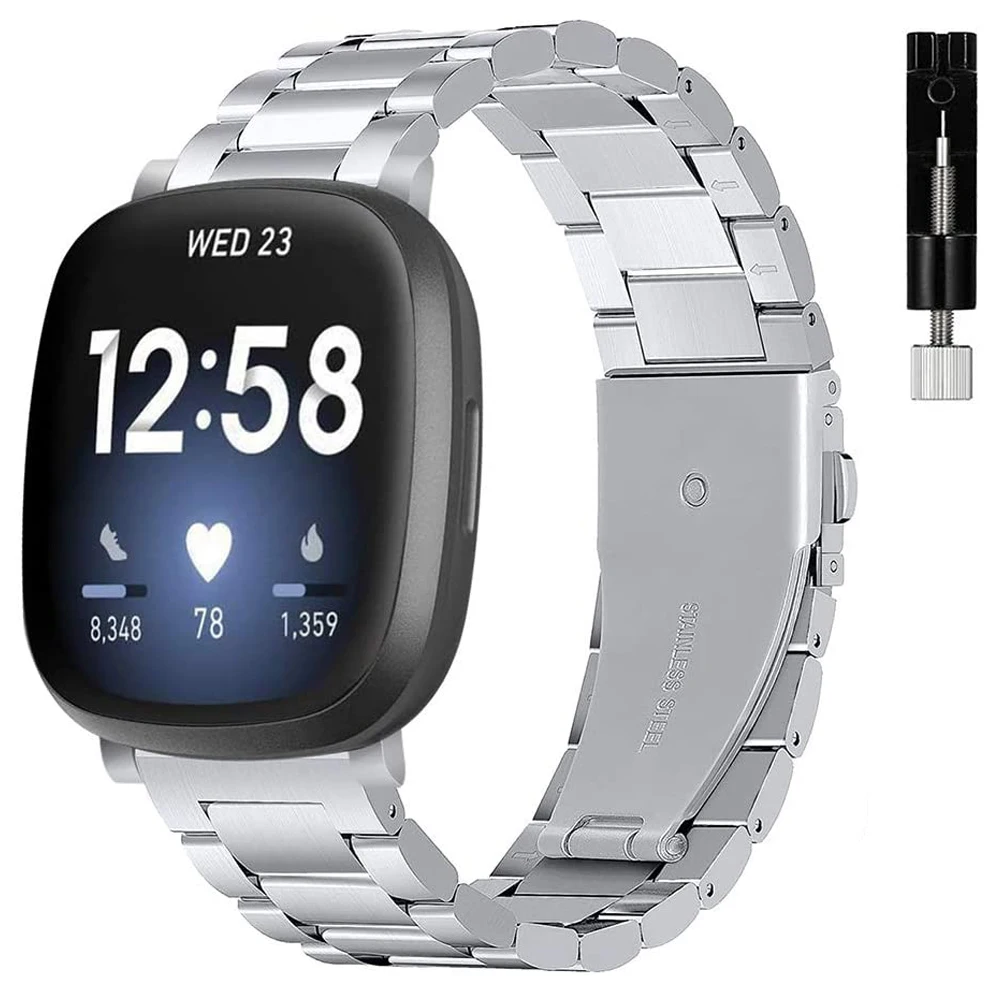 Браслет correa для fitbit versa 3 ремешка sense классический браслет из нержавеющей стали