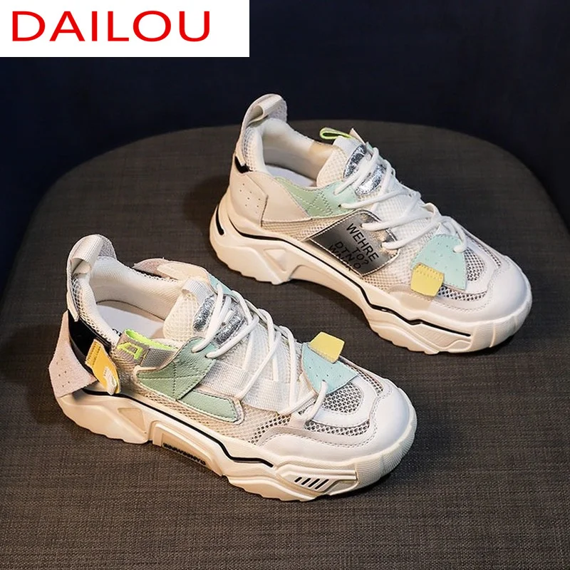 

Fashion Women's Shoes Vulcanized Shoes Women's Sneakers Comfortable Casual Shoes Spring Lace-up Mesh Breathable Platform Shoes