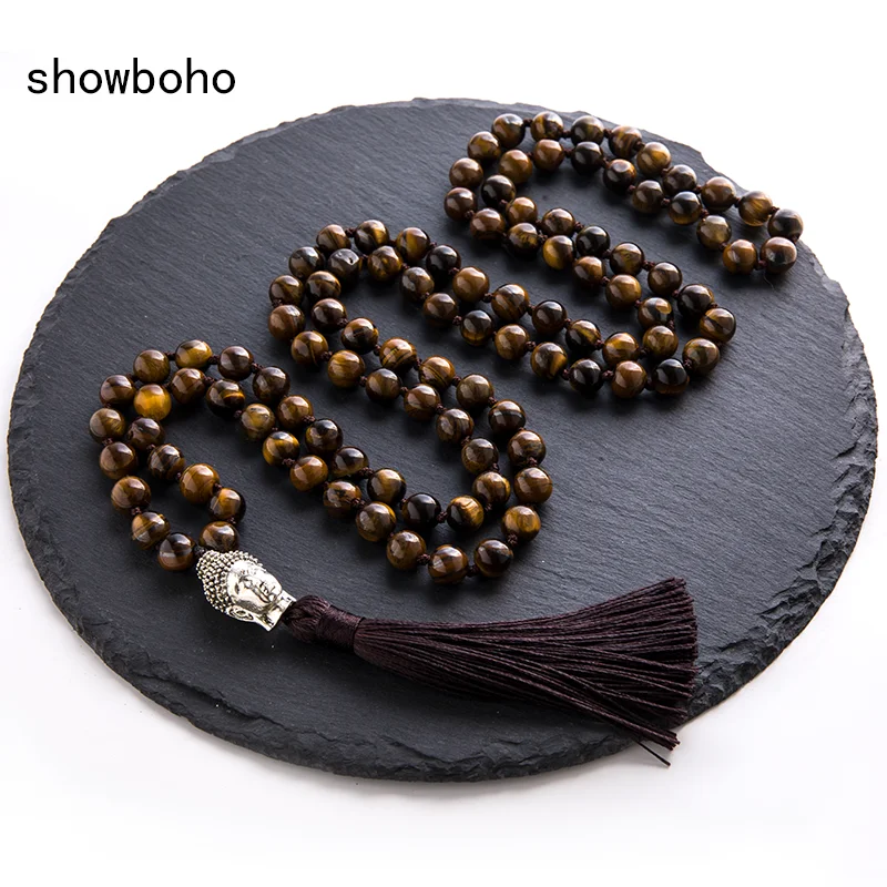 8 мм натуральный желтый тигровый глаз из бисера и узлом джапамала Цепочки