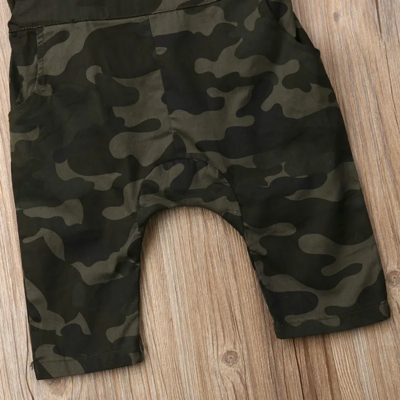 Toddler Baby Bibs Girl Boys Printing Clothes Vest Top T-Shirt+Camouflage Overalls Cotton Outfit Children Summer Clothing Set | Детская