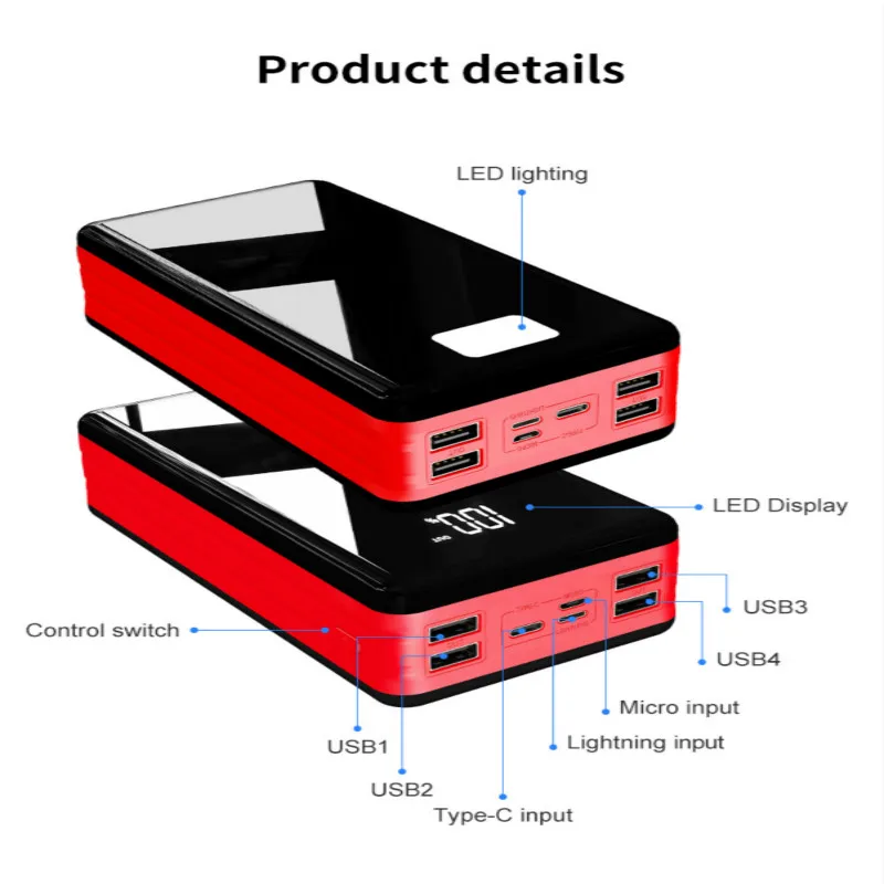 Высокая Емкость 80000 мА/ч 4 USB порта Power Bank Быстрая зарядка портативный светодиодный