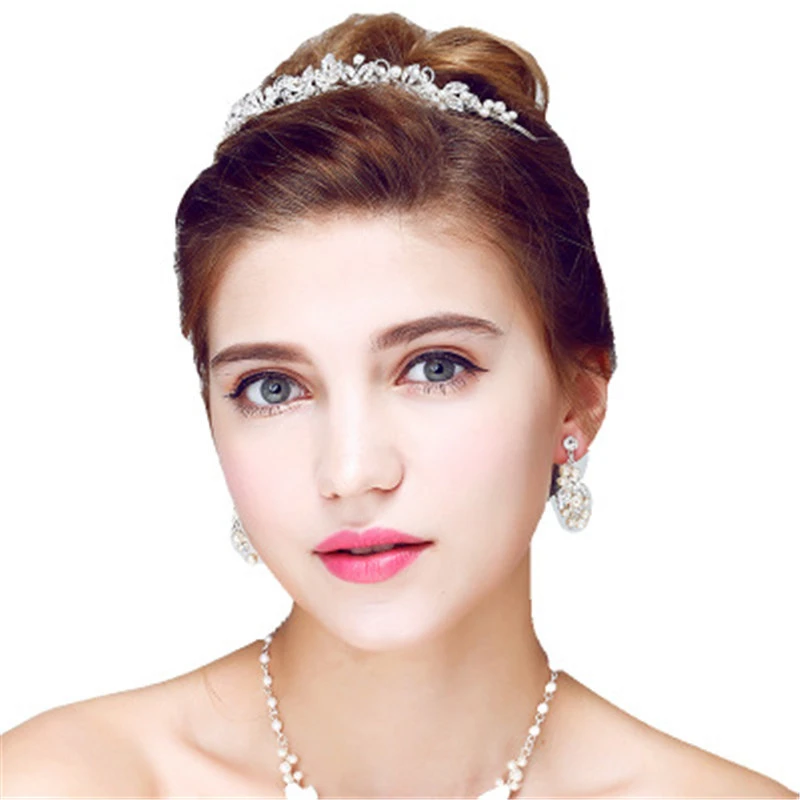 Набор свадебных украшений ручной работы Серебряные стразы обруч на голову