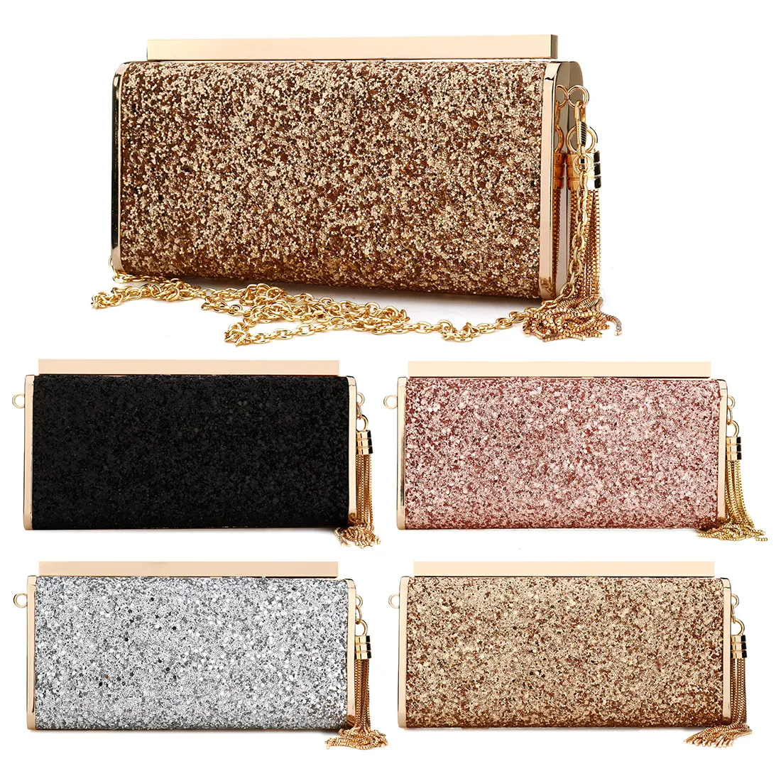 

Glitter Solid Evening Bags Leather Rectangle Box Bag Clutch Bag Fashion Sequined Elegant Clutches Luxury Wedding Banquet Pouch