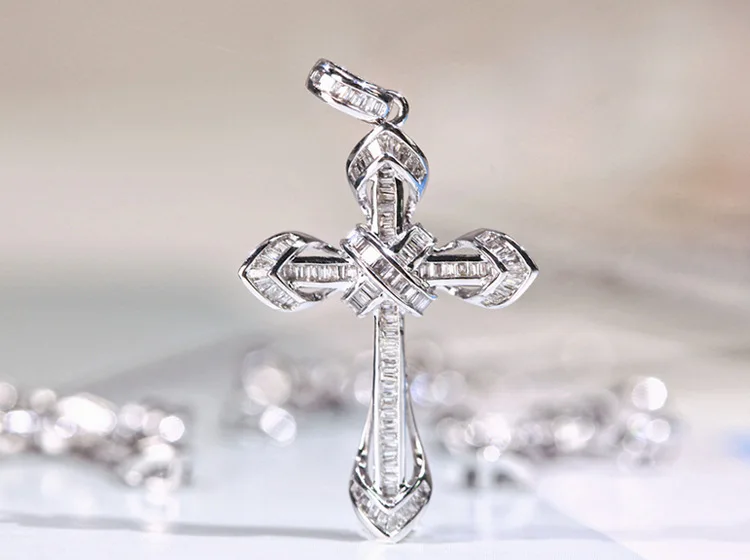 

Real S925 Sterling Silver Necklace for Women Cross Natural Moissanite Necklace Pendant Collarbone Chain Bizuteria Gemstone Joyas