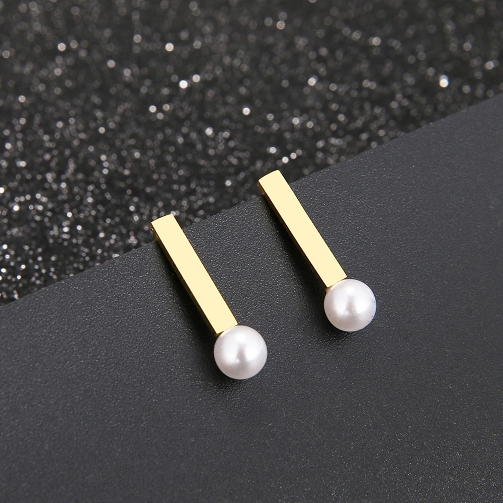 

DOTIFI 316L Stainless Steel Earring Exquisite Pearl Geometric Simplicity Stick Earrings Engagement Wedding For Women Jewelry
