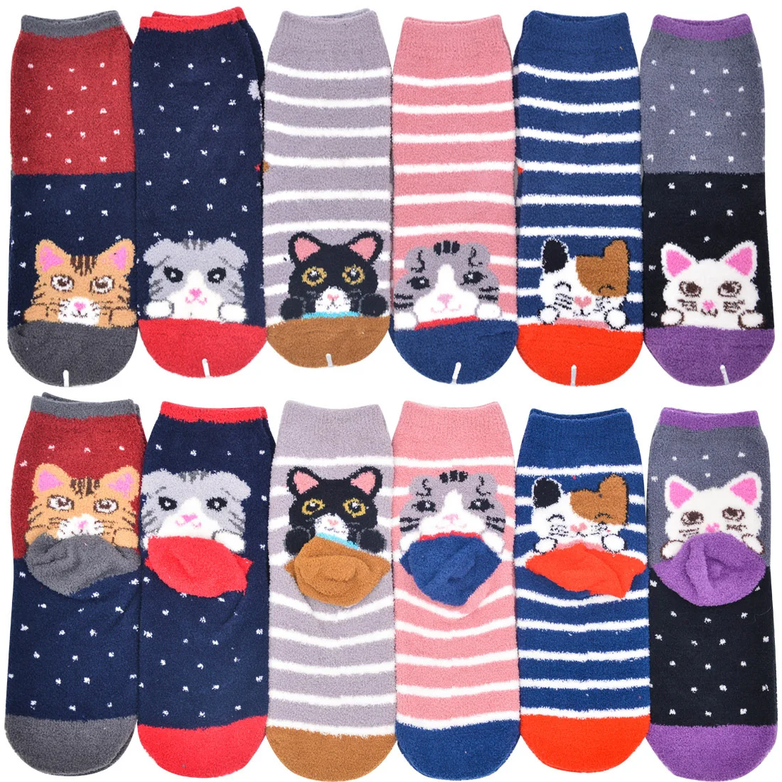 All Year Round Women Fashion Free Size Coral Fleece Striped Velvet Cute Cartoon Socks For Girls
