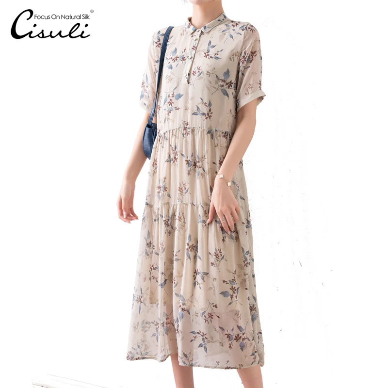 

CASUAL silk ladies dress holiday dress