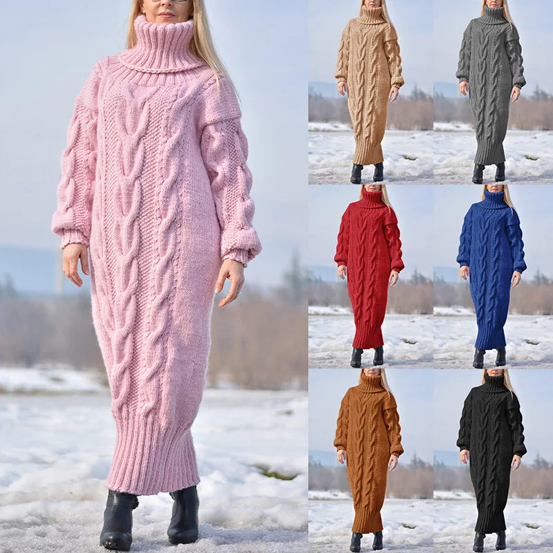 

Осень-зима 2021, однотонный пуловер с высоким воротом, вязаный свитер свободного кроя с цветочным узором, темпераментная длинная юбка, свитер