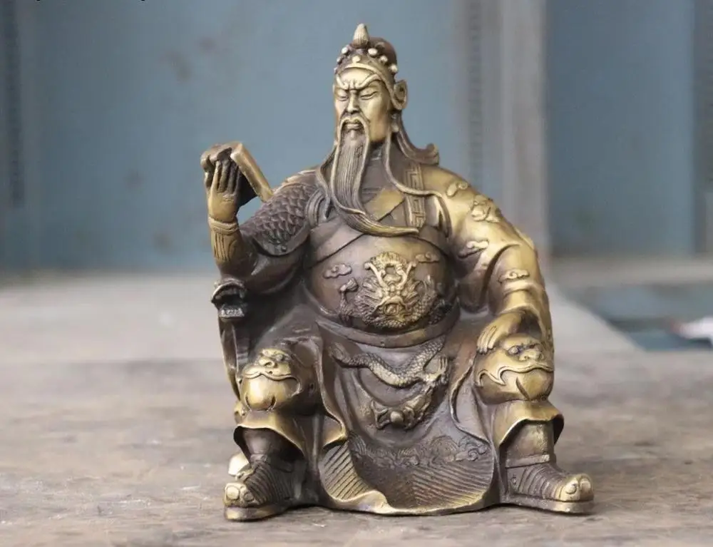 

Китайский народный латунный медный Дракон Гуань Гонг Гуань Юй чтение книги воин Бог Статуя