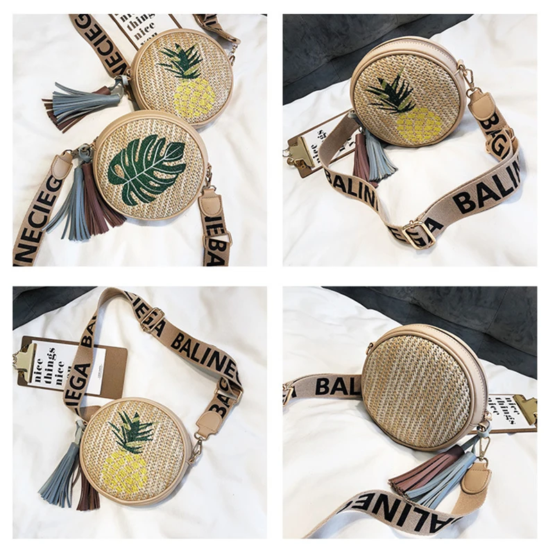 Круглая соломенная сумка на плечо для женщин плетеная пляжная сумочка ручной