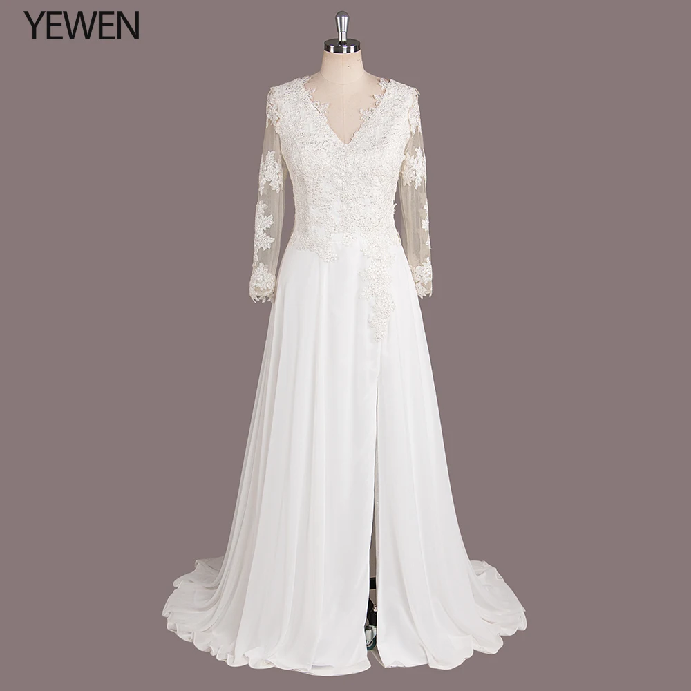 Свадебное платье с длинным рукавом 2019 сексуальное пляжное v образным вырезом и