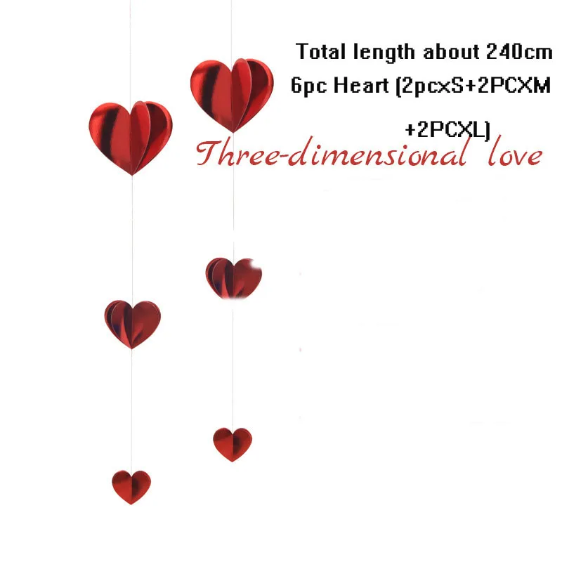 

3D Garland Gold Red Heart Card paper Flag Party Heart garland Decoration Banner Bunting for birthday wedding event Decoration