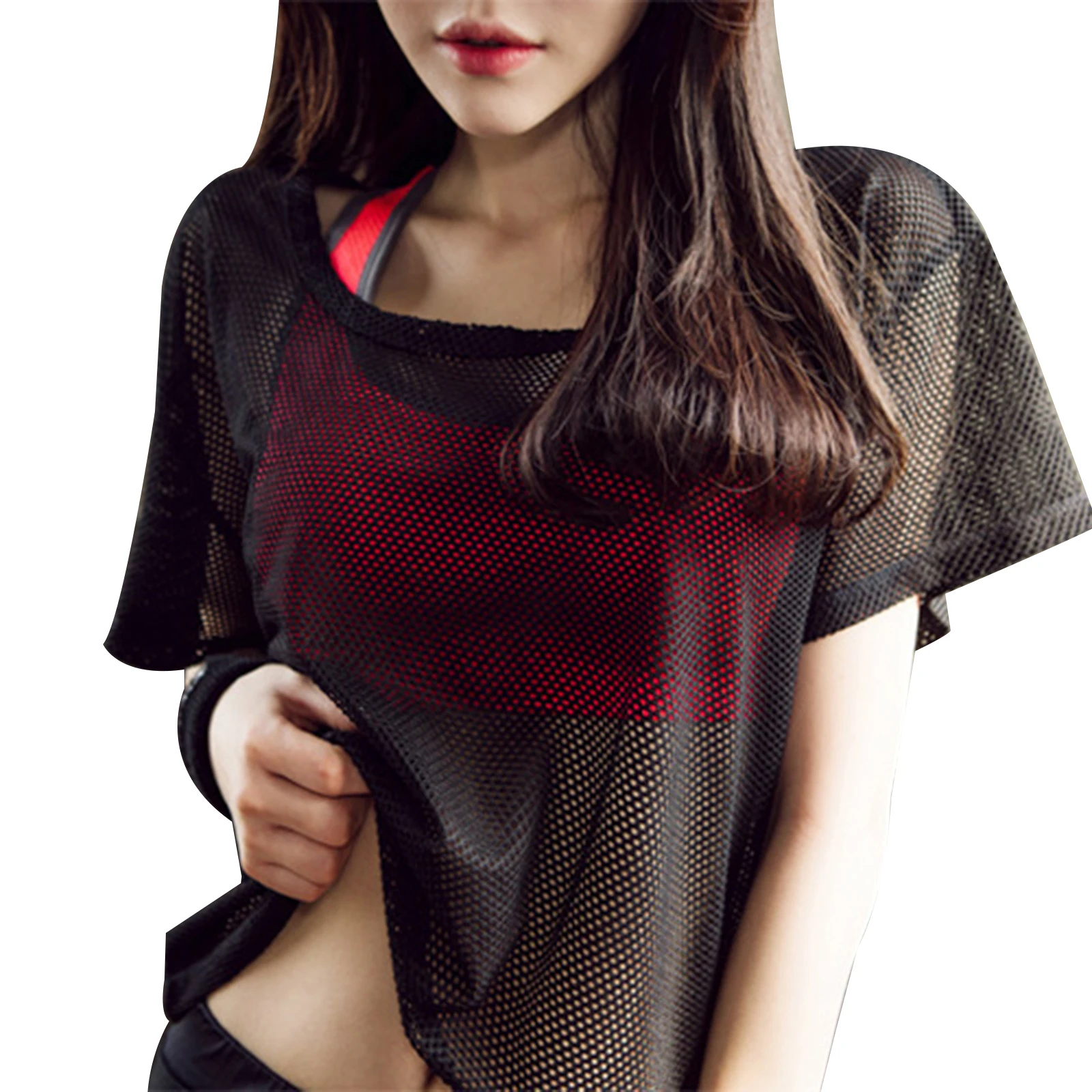 

New Women's Sports Shirt, Quick Drying Mesh See Through Exercise Tops Smock for Female