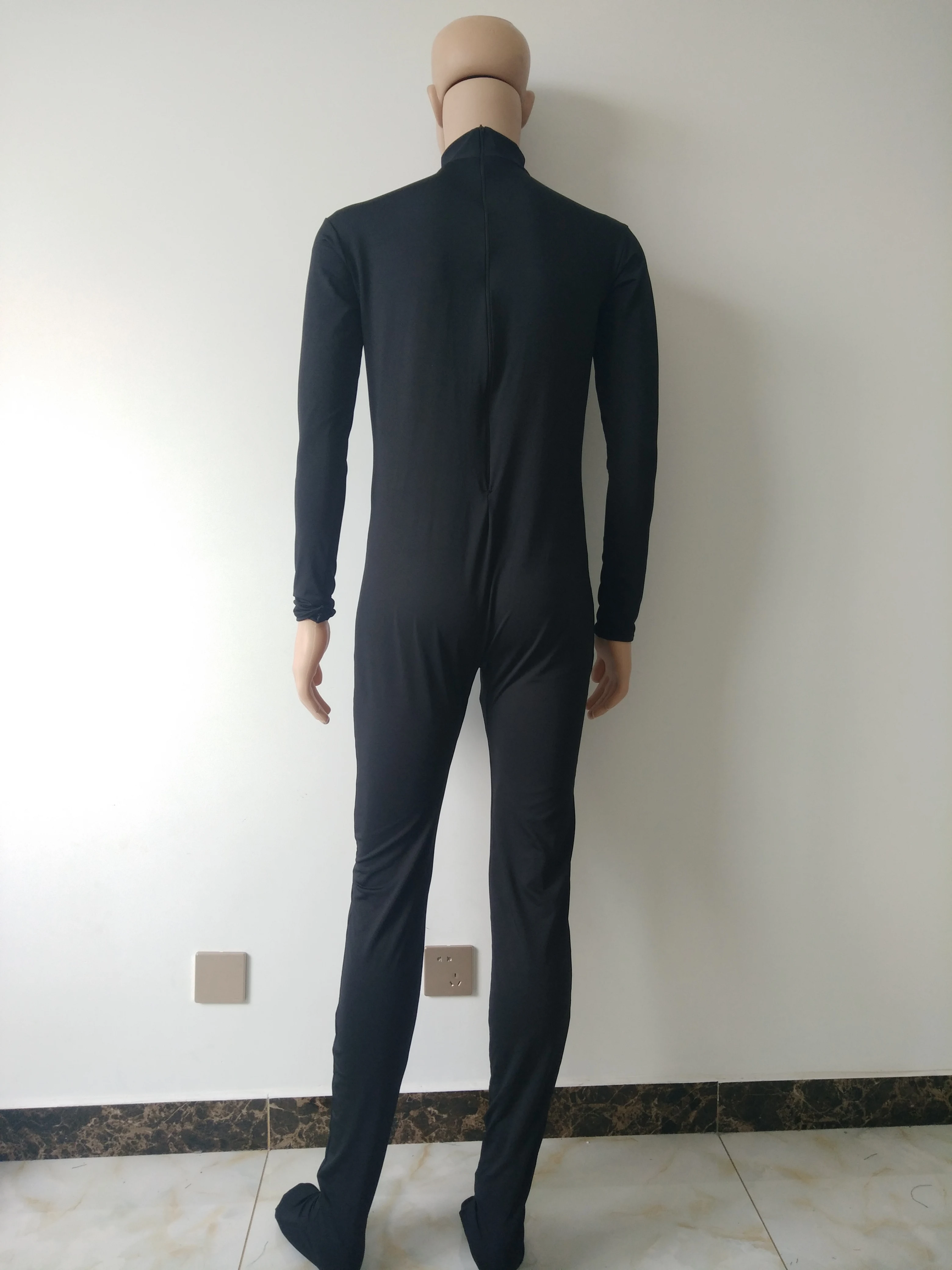 Новый стиль черный спандекс мужской унитард костюм кошки с футляром для пениса