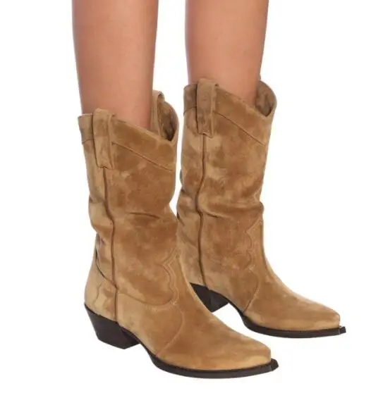 

Женские сапоги до середины икры Moraima, кожаные сапоги на толстом каблуке, ковбойские сапоги, черные, коричневые, 2019