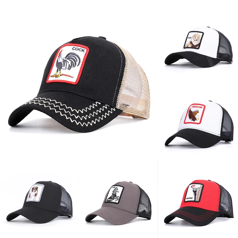 

Бейсболка унисекс в стиле хип-хоп, дышащая сетчатая Кепка с вышивкой животных, цыплят, тигр, летняя уличная одежда
