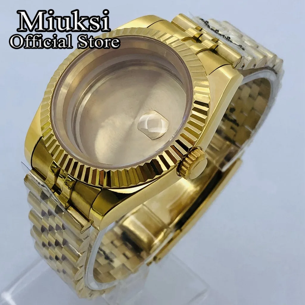 Miuksi 36mm/40mm gold watch case sapphire glass fit NH35 NH36 NH34 ETA2824 2836 Miyota8205 8215 821A DG2813 3804 PT5000 movement