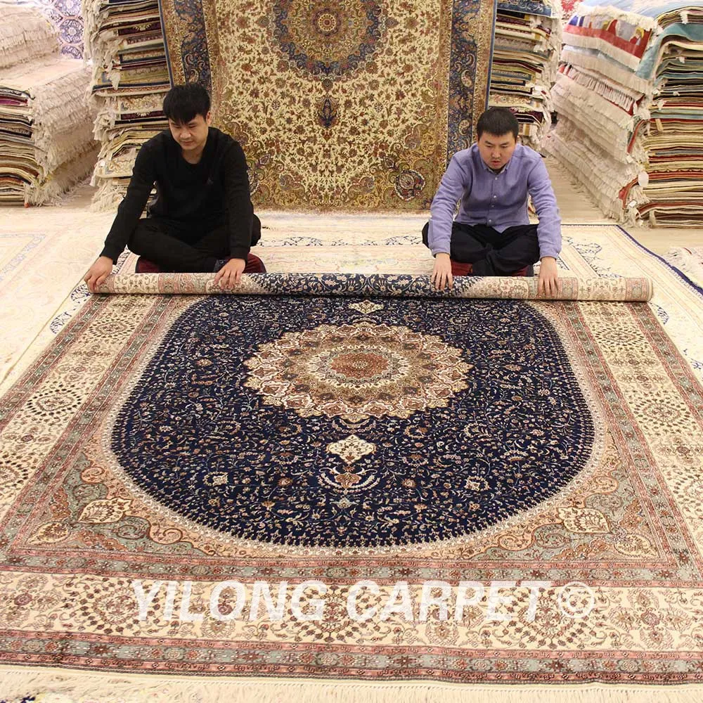 YILONG 8'x10' синий медальон ручной работы Шелковый персидский ковер гостиной роскошный коврик(WY323A8x10