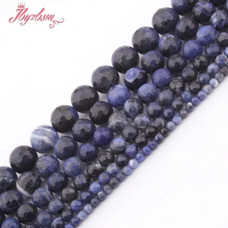 Граненые круглые бусины синего содалита из натурального камня для