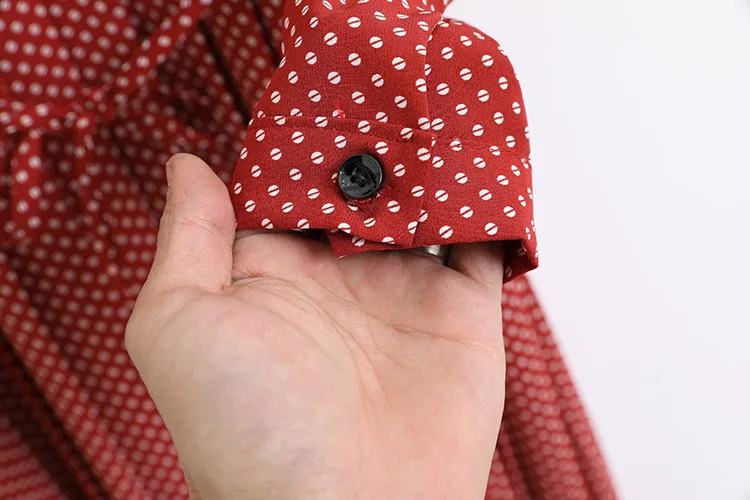 

Polka Dot Dress Spring Vestidos Women Turn-down Collar Casual Plus Size Long Dress Long Sleeve KKFY4326