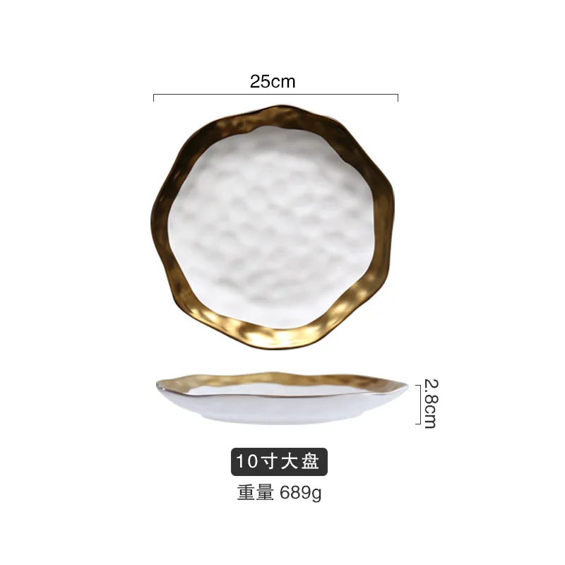

Ins Matte Ceramic Dessert Plates Nordic Golden Edge Coffee Serving Dishes Home Desktop Decoration Tableware Wedding Gift Crafts