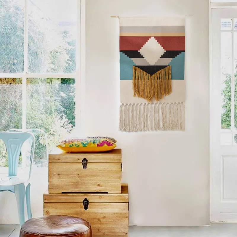 Tapestry Bohemian Cotton Linen with Tassel Handmade Nodic Style Home Decor Geometric Wall Door Hanging | Дом и сад