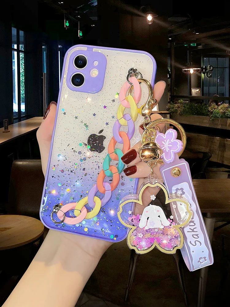 Fashion 3d Rainbow Bracelet Keychain Female Soft Case For Iphone 14 13 11 12 Pro Max Mini 7 8 Plus Xr X Xs Se Phone Cover Fundas