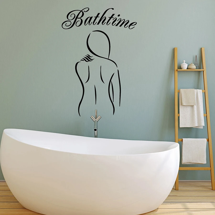 

Bath Time Wall Decal Lettering Words Woman Bathroom Shower Room Waterproof Interior Decor Vinyl Window Stickers Mural Art M228
