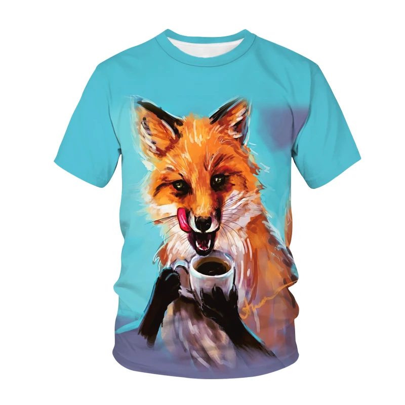 Летняя Брендовая детская футболка с рисунком животных лисы 3D для