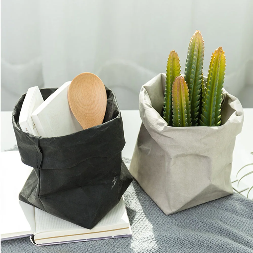 Простой моющийся мешок из крафт бумаги скандинавский Настольный мешочек для цветочных горшков органайзер