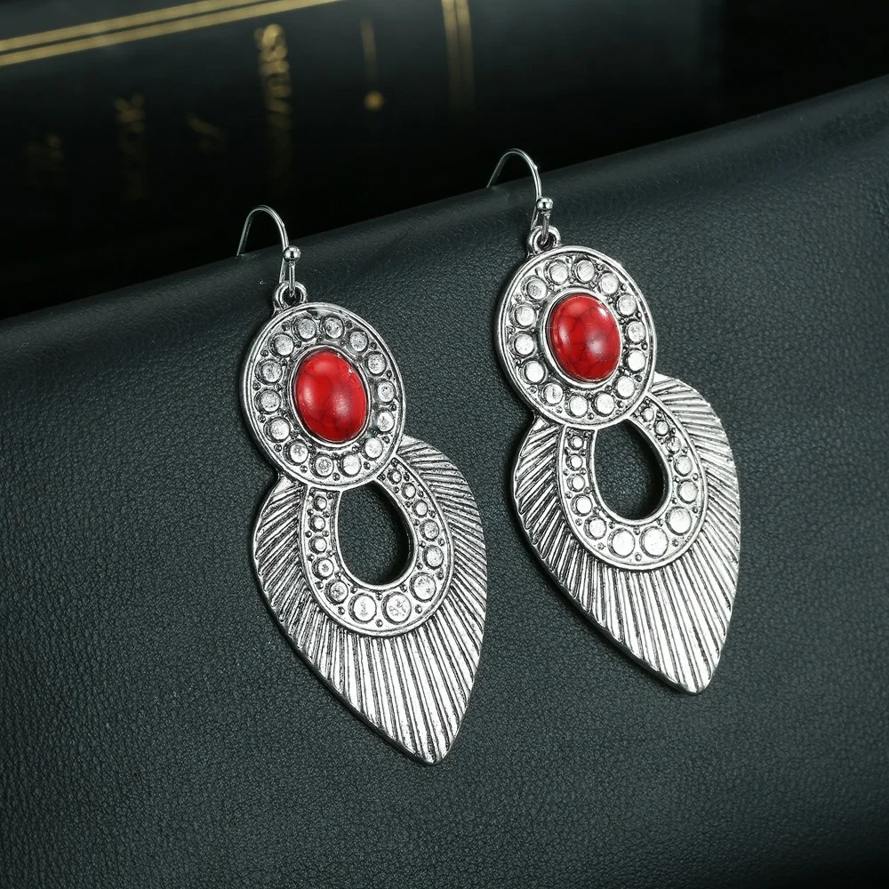 Винтажный Красный камень серьги в тибетском стиле для женщины цыганское Цвет:
