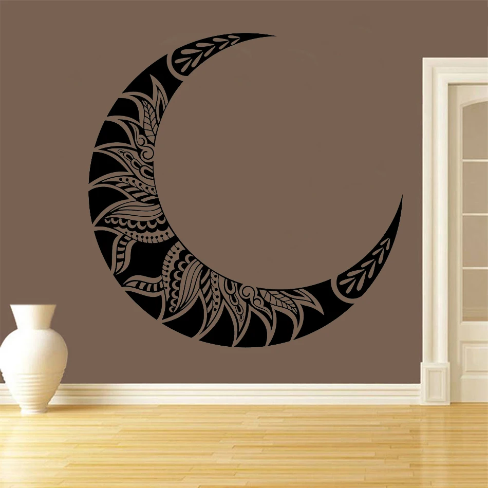 Black and White Crescent Moon Vinyl Wall Art Sticker Mandala Boho Flower Petals Decal bedroom Mural HL92 | Дом и сад