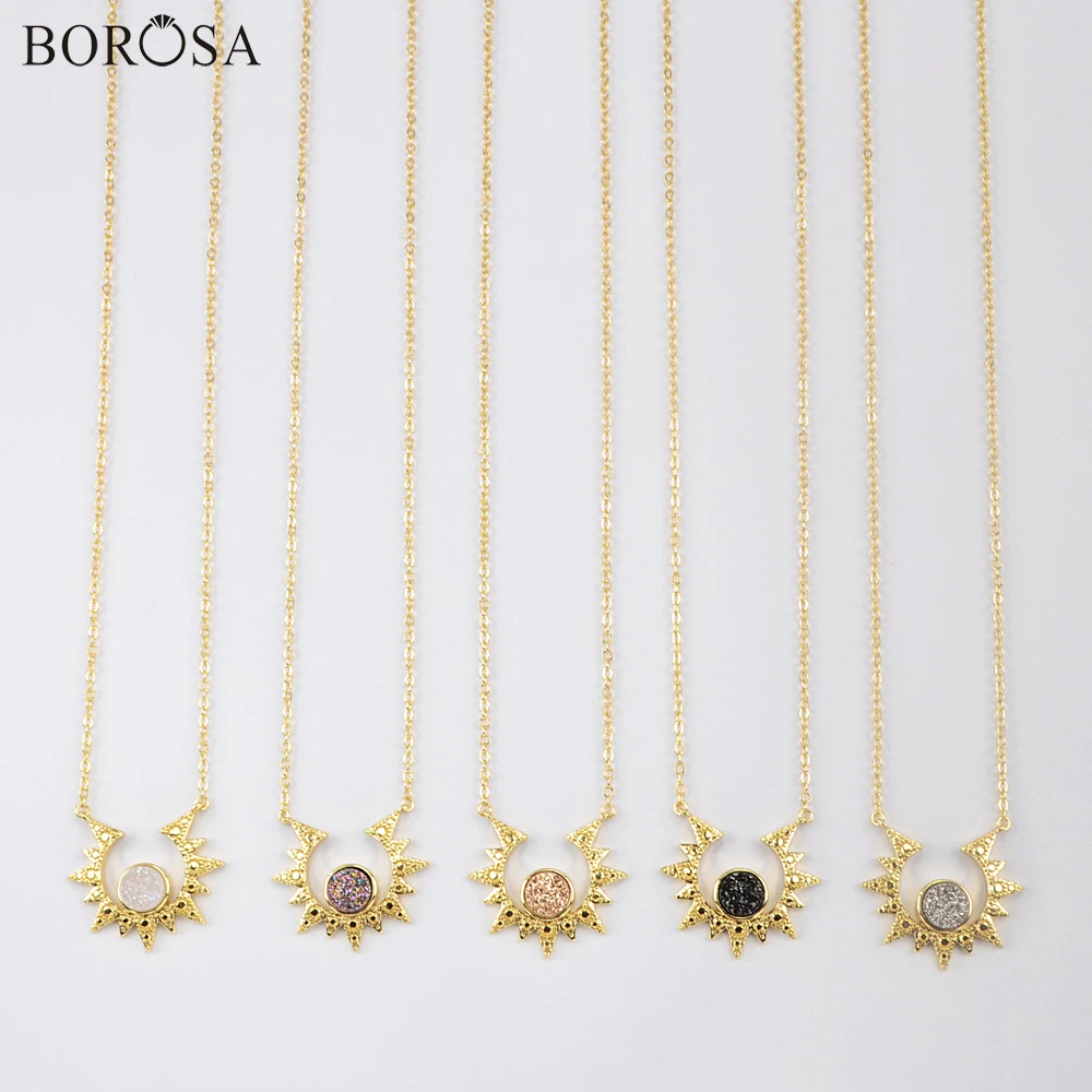 Ожерелье с подвеской BOROSA из натурального агата и титана 18 дюймов золотое