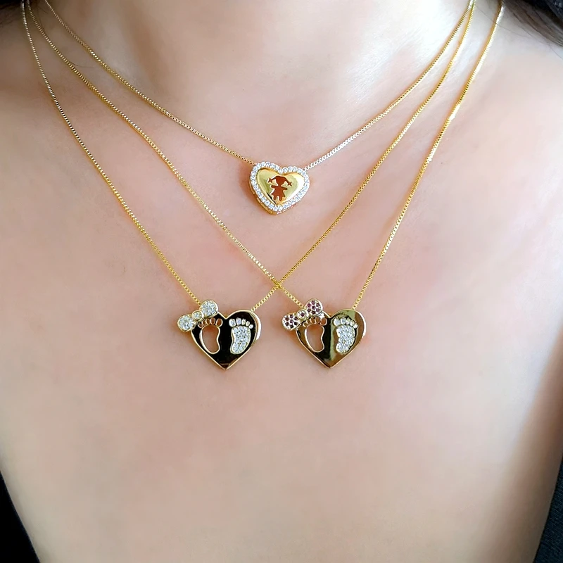 Ожерелье с кулоном в виде следов ребенка для женщин милая цепочка золотого цвета