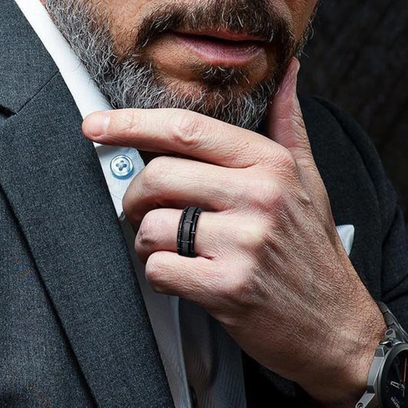 

8mm Gent Tungsten Carbide Link Pattern Wedding Band Men Ring Black for Mens Jewelry