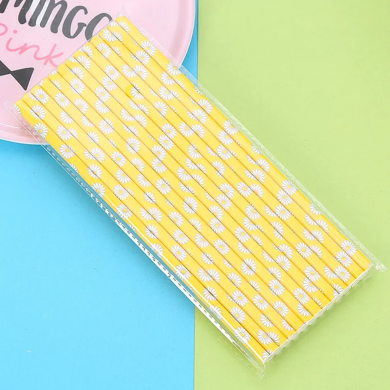 

50pcs Paper straw flower Party environmental protection disposable Paper straw biodegradable Beverage straws Cake decoration