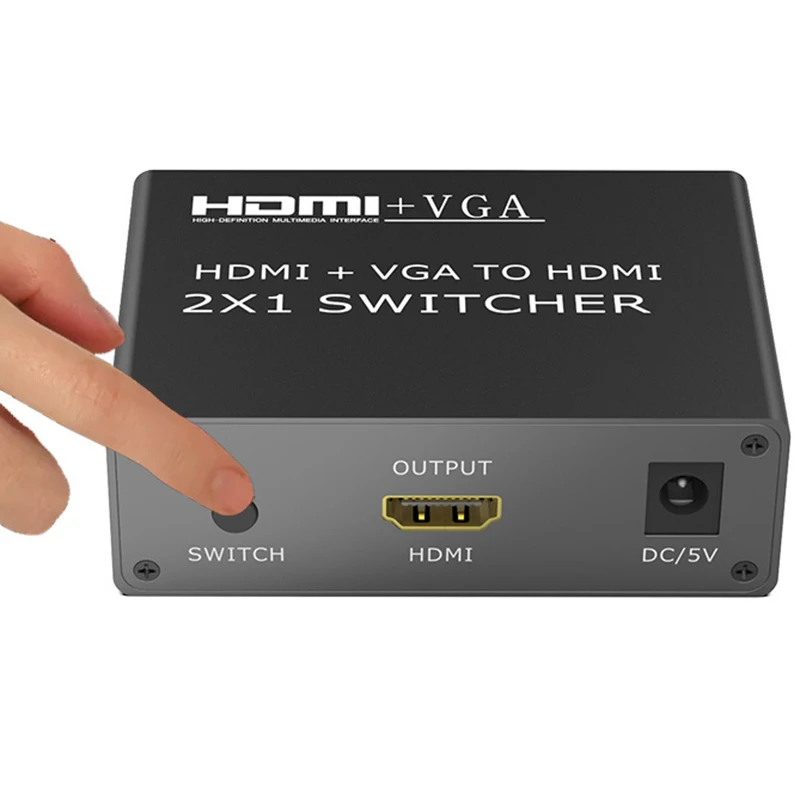 Преобразователь из VGA в HDMI с аудио 1080P видео Выход к адаптер 2-в-1 коммутатор для