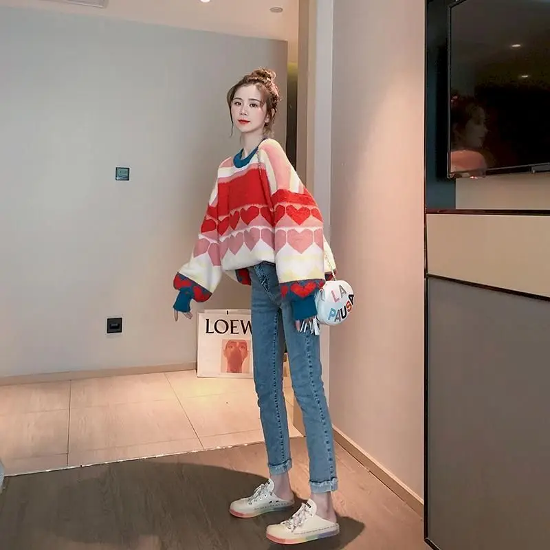 

Loose Pullover Sweater Women's New Outer Wear Fashion Thick Sweet Oversized Long Sleeve Pink Oversized Fall 2021 Women Clothing