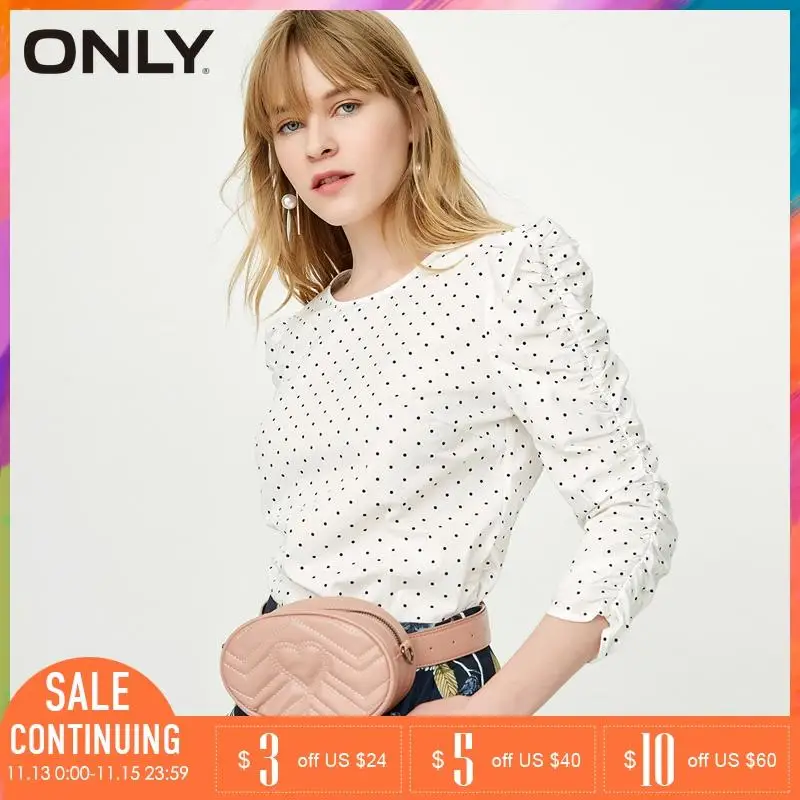 Только Женская Весна и лето 100% хлопок сбор Slim Fit круглый вырез с длинными рукавами