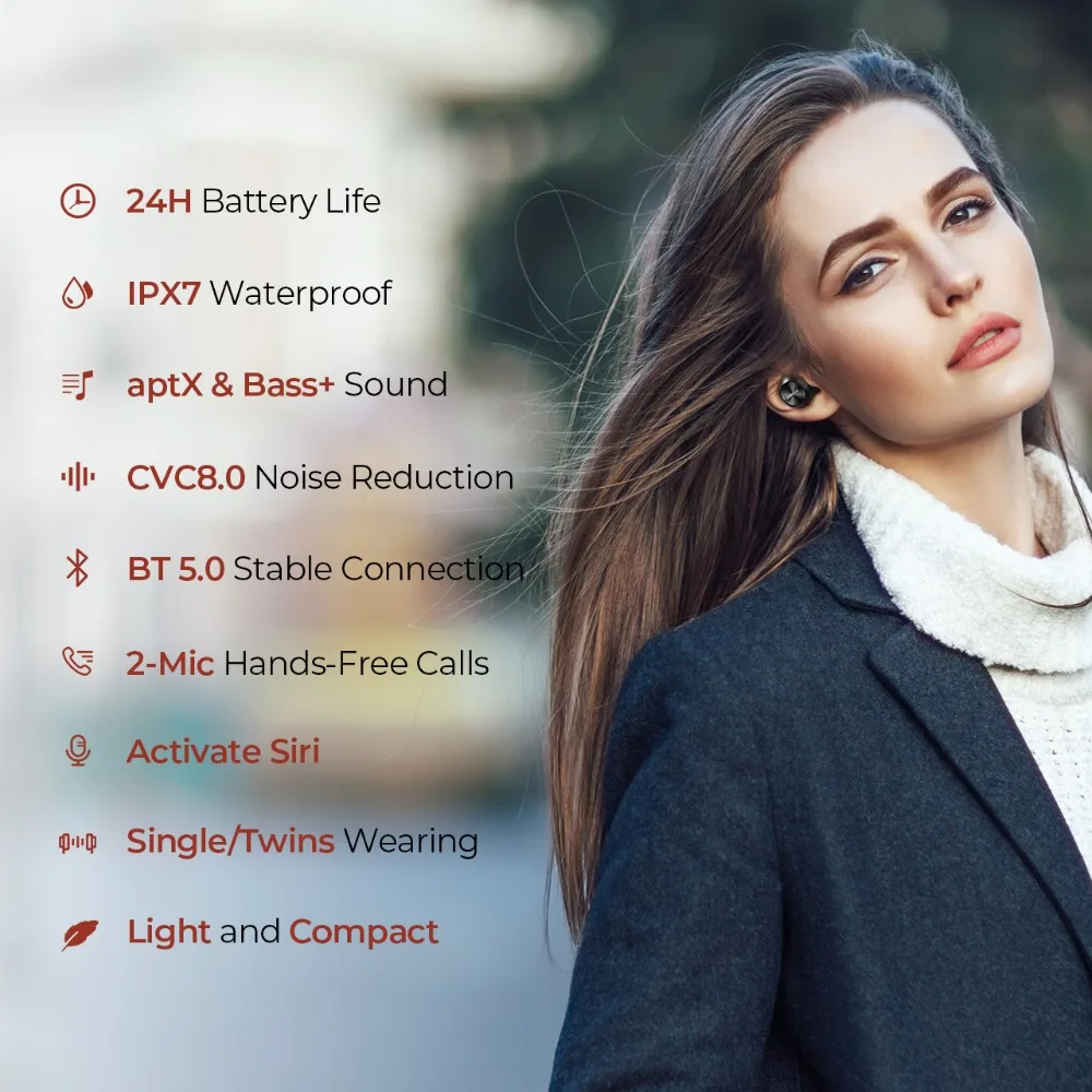 Mpow M8 Bluetooth 5.0 Wireless Earphones Support APTX 24h Playing Time CVC 8.0 Noise Cancelling Mic For iPhone 11 Xiaomi Samsung